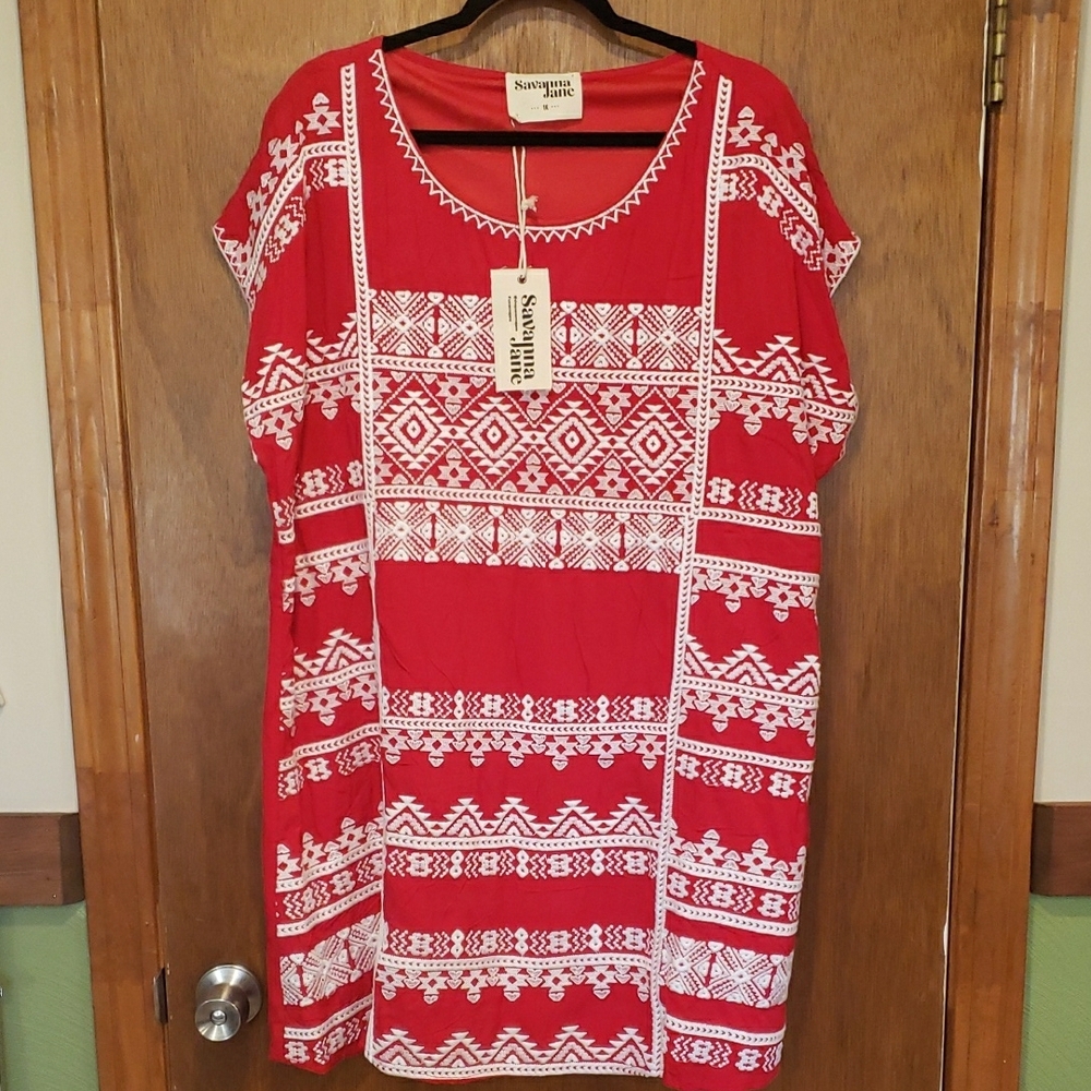 Savanna Jane Red and White Geometric Dress